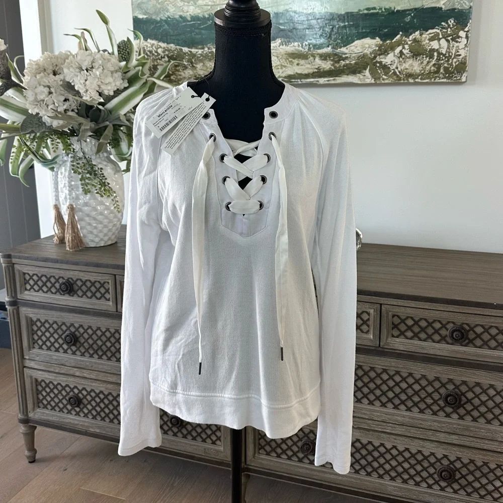 Maven West Women's White Lace-Up Top